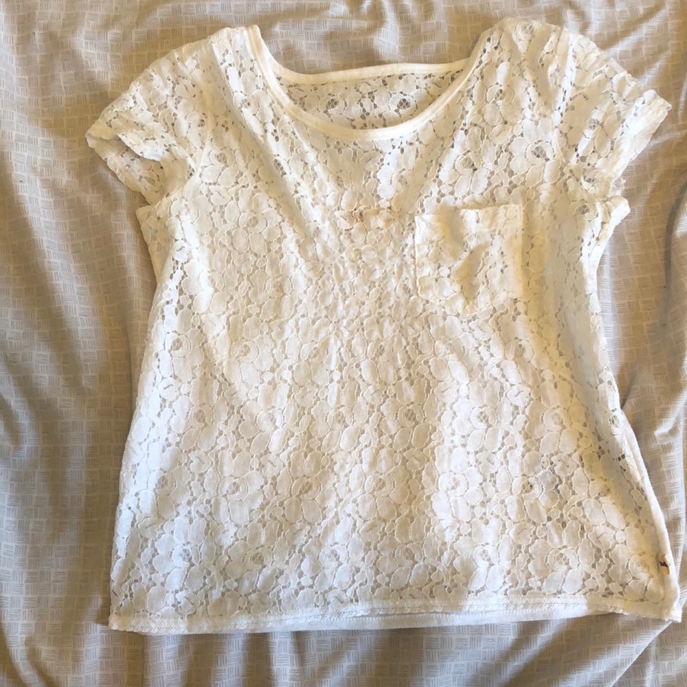 White lace short sleeve top